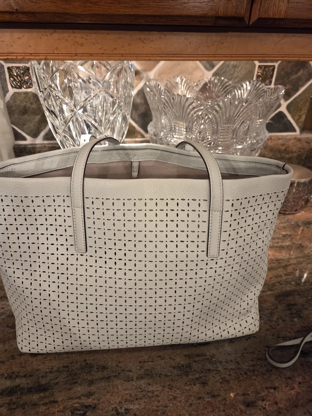 kate spade Pale Green Perforated Leather Tote with Wristlet